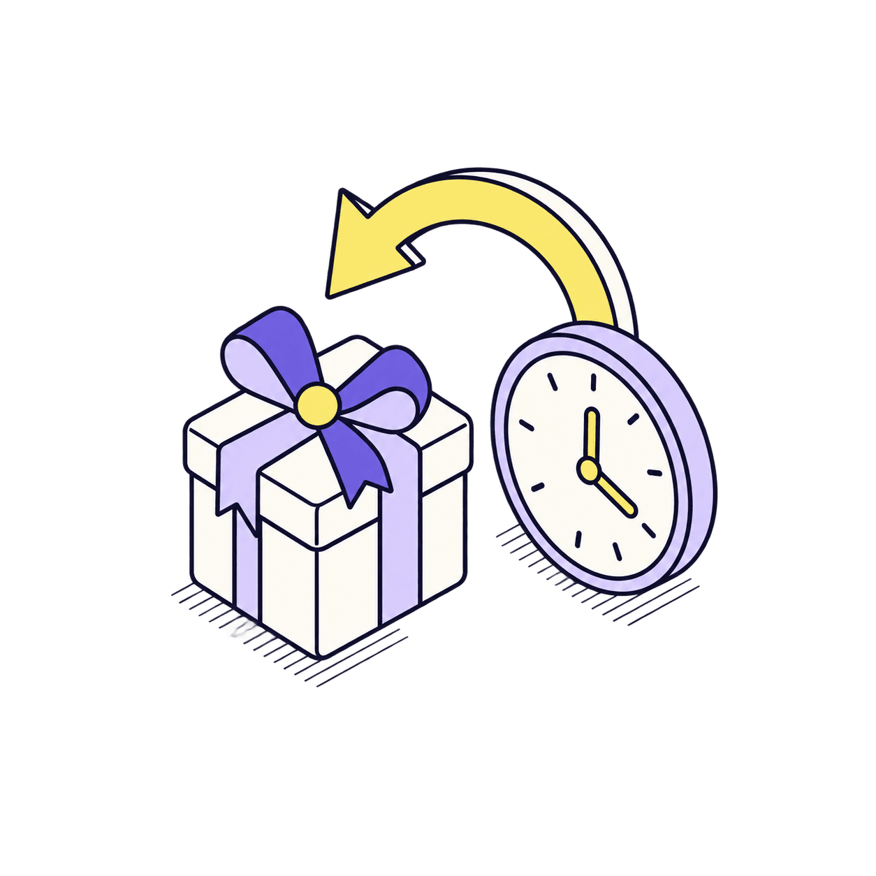 Illustration isométrique d’un cadeau à récupérer lors d’une prochaine visite